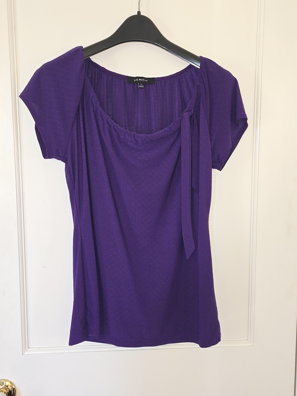 Liz McCoy Purple Short-Sleeve Scoop Neck Top with Side Tie
